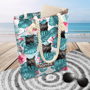 GeckoCustom Custom Photo It's Summer Time Cat Beach Tote Bag HA75 891176 12x14.2 in