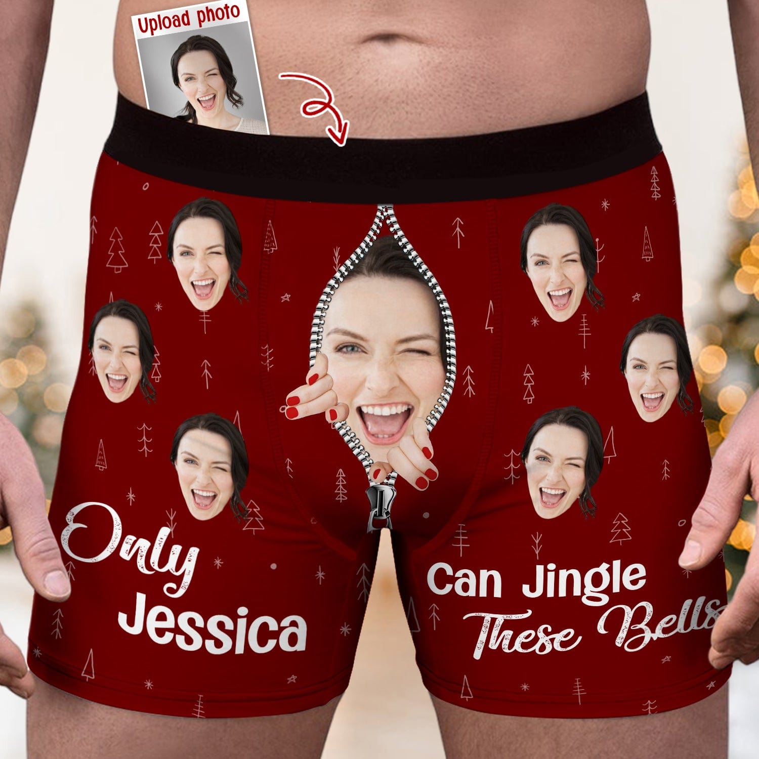 GeckoCustom Custom Photo Jing Bell Christmas Men's Boxer Briefs N369 889826