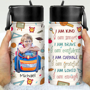 GeckoCustom Custom Photo Kid Smart Kind & Brave Kid Water Bottle With Straw HA75 891218 12 oz