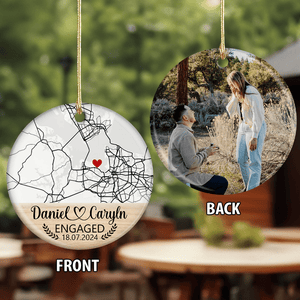 GeckoCustom Custom Photo Location Engaged Couple Anniversary Gift Christmas Ceramic Ornament HO82 893084