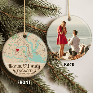 GeckoCustom Custom Photo Location Engaged Couple Anniversary Gift Christmas Ceramic Ornament HO82 893084