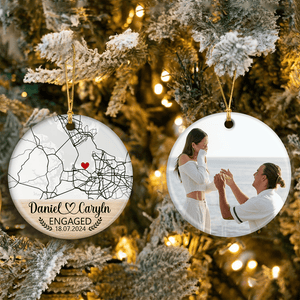 GeckoCustom Custom Photo Location Engaged Couple Anniversary Gift Christmas Ceramic Ornament HO82 893084