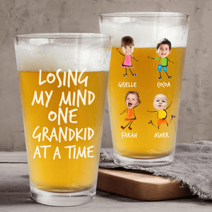 GeckoCustom Custom Photo Losing My Mind One Kid At A Time Pint Beer Glass HA75 890652 16oz