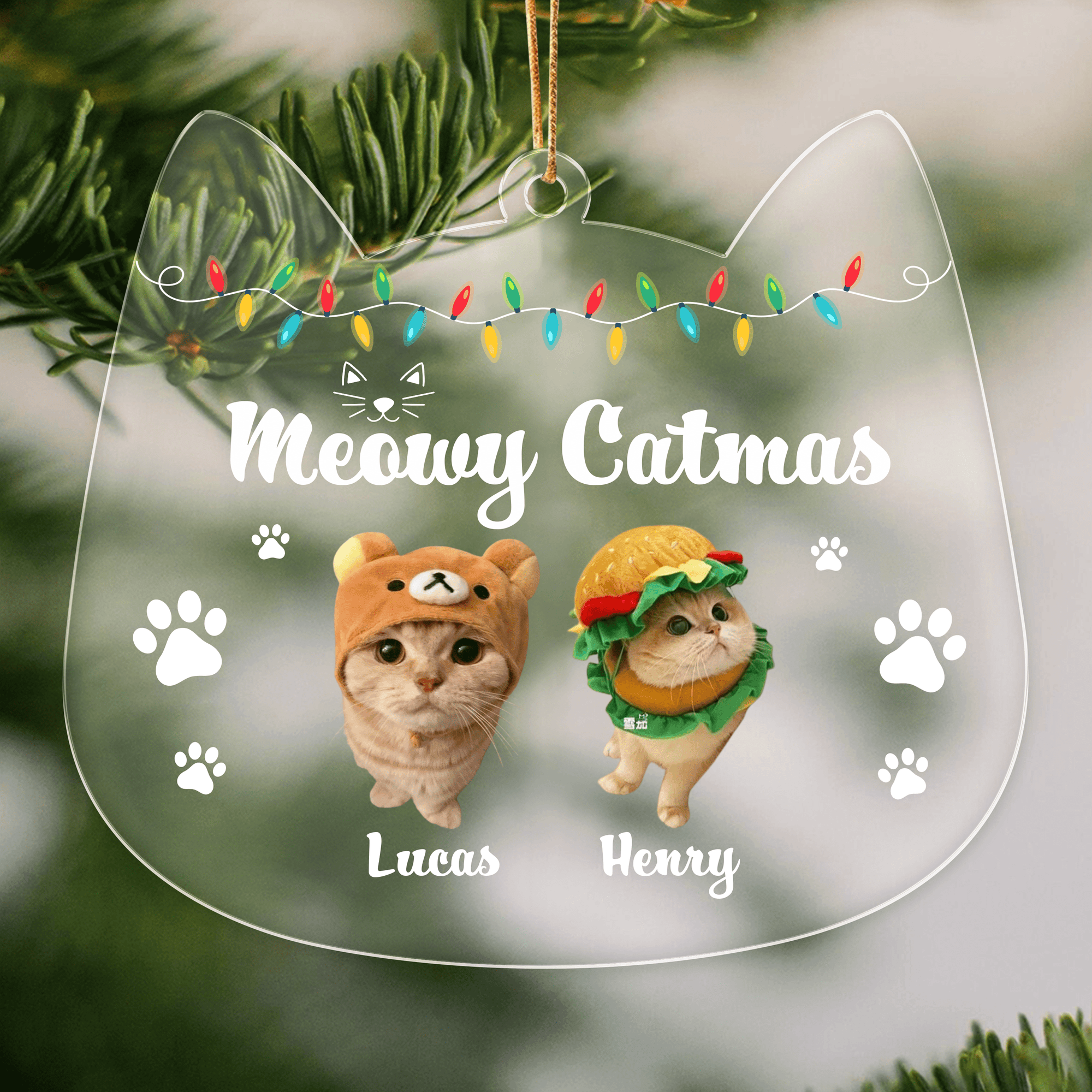 GeckoCustom Custom Photo Meowy Catmas Cat Acrylic Ornament HA75 891088 1 Piece