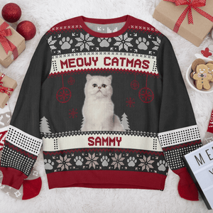 GeckoCustom Custom Photo Meowy Catmas Funny Cartoon Cats All-Over-Print Ugly Sweater HO82 893112