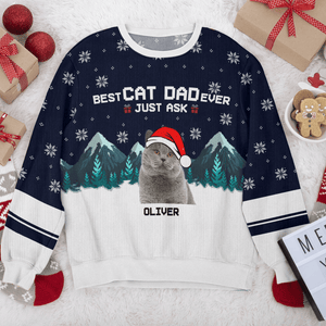 GeckoCustom Custom Photo Meowy Christmas Cat AOP Ugly Sweatshirt T368 HN590