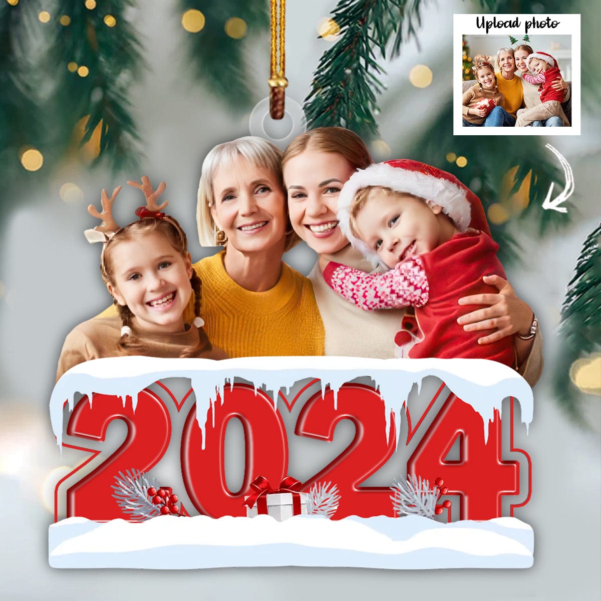 GeckoCustom Custom Photo Merry Christmas 2024 Family Acrylic Ornament DM01 891403