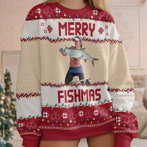 GeckoCustom Custom Photo Merry Fishmas Gift For Fishing Lovers Ugly Sweater HA75 891492