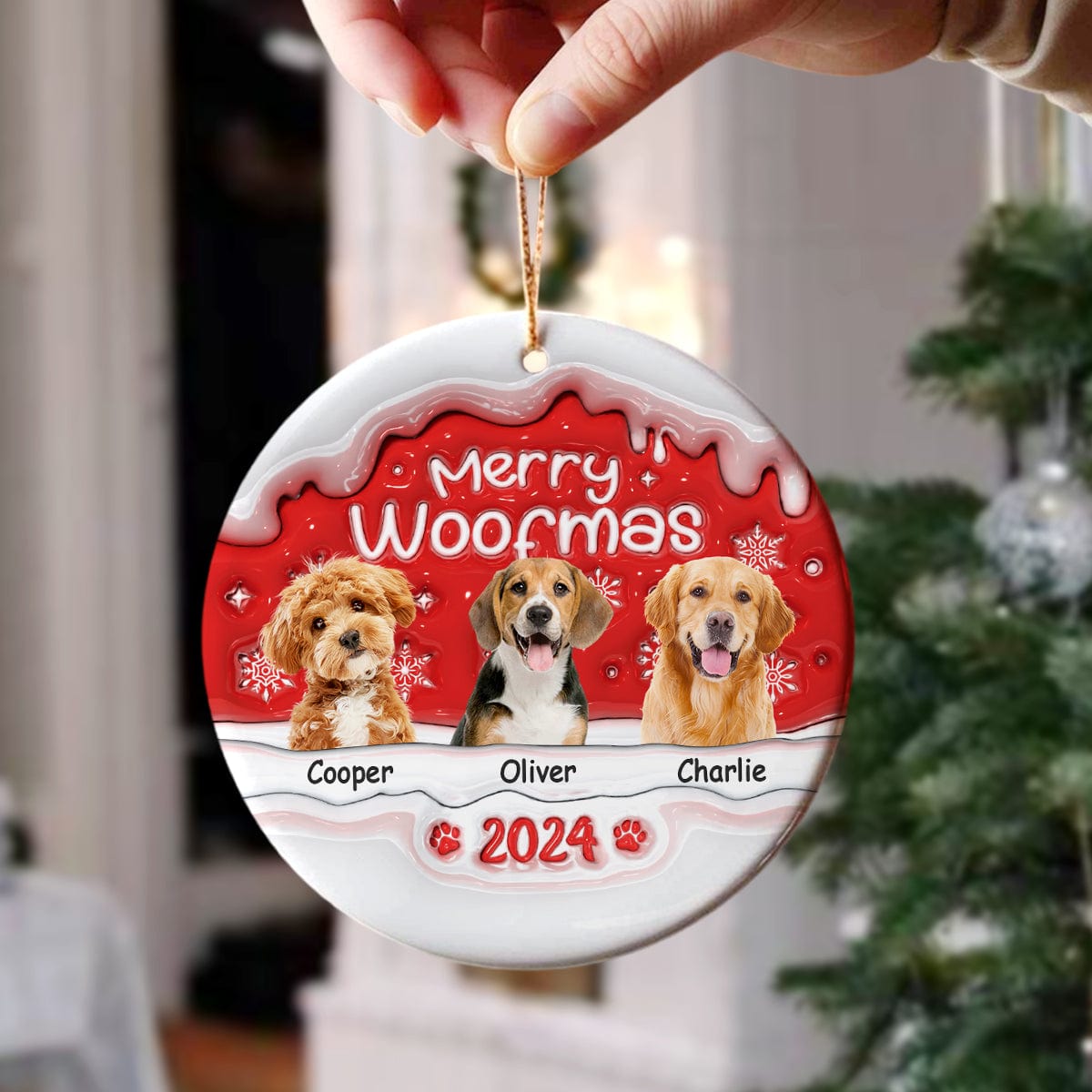 GeckoCustom Custom Photo Merry Woofmas Dog 3D Inflated Effect Printed Ornament N304 HA75 891540