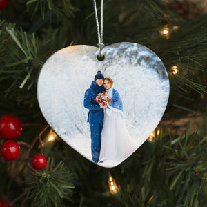 GeckoCustom Custom Photo Mr And Mrs First Christmas Married Heart Shaped Ceramic Ornament HA75 891568