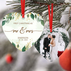 GeckoCustom Custom Photo Mr And Mrs First Christmas Married Heart Shaped Ceramic Ornament HA75 891568