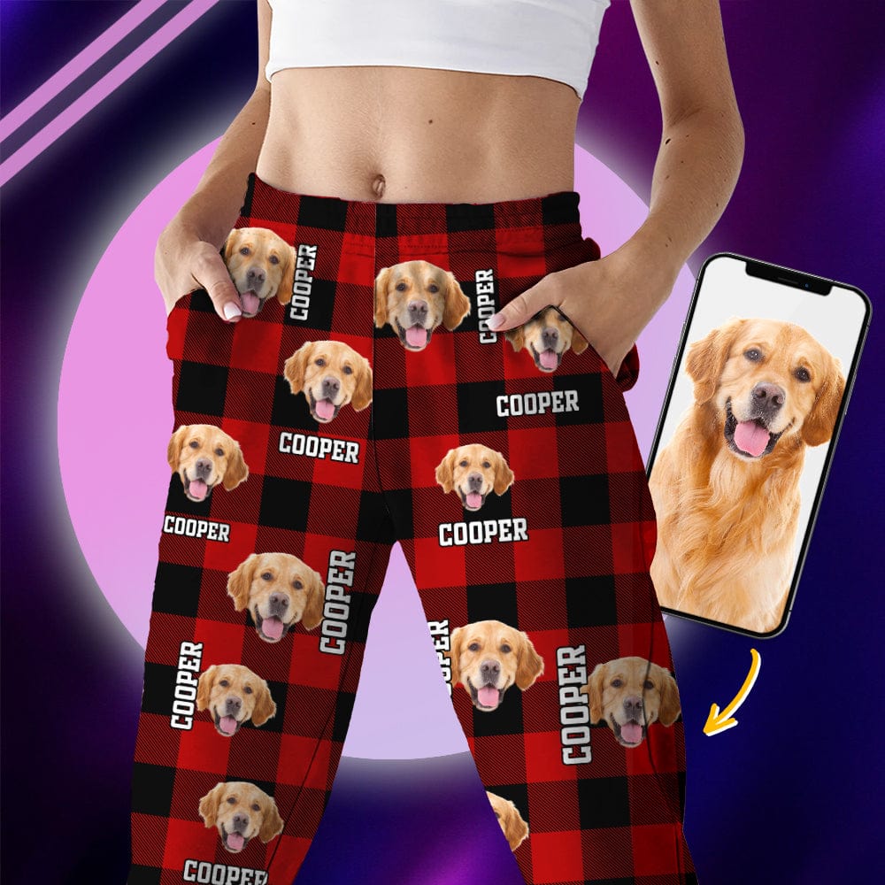 GeckoCustom Custom Photo Name Dog Cat Flannel Pajamas K228 test_arena For Adult / Only Pants / XS