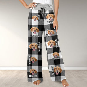 GeckoCustom Custom Photo Name Dog Cat With Flannel Design Lounge Pants TH10 891473