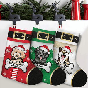 GeckoCustom Custom Photo Santa Outfit Dog Christmas Stocking TA29