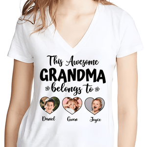 GeckoCustom Custom Photo This Awesome Mama Belongs To Family Bright Shirt N304 890184 Women V-neck / V White / S