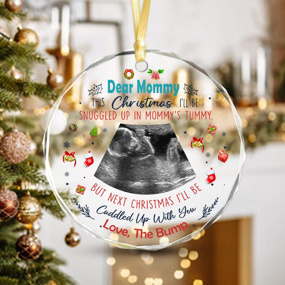 GeckoCustom Custom Photo This Christmas I'll Be Snuggled Up In Mommy's Belly Glass Ornament HA75 891430