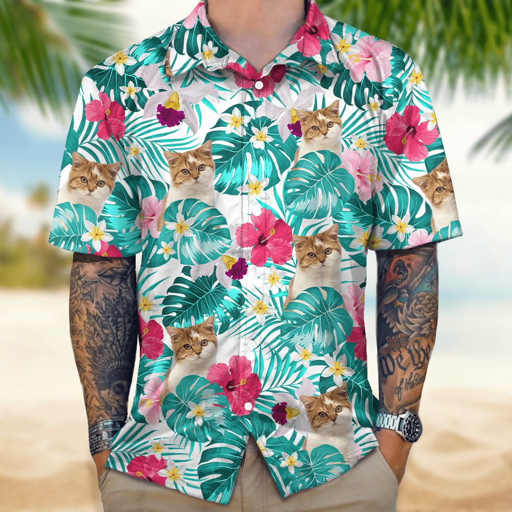 GeckoCustom Custom Photo Tropical Style Cat Hawaii Shirt N304 889467