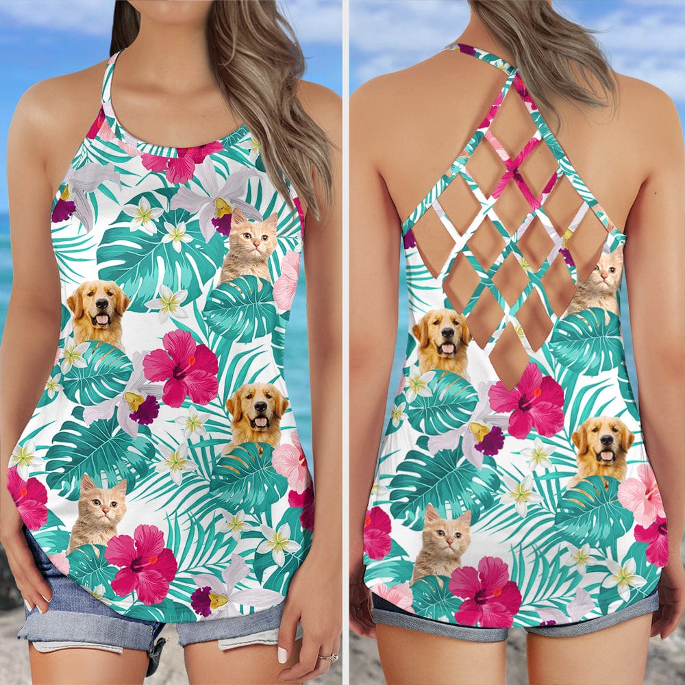 GeckoCustom Custom Photo Tropical Style Cat Open Back Tanktop TH10 891115