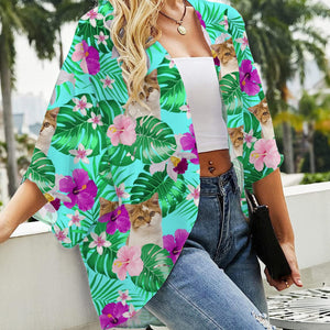 GeckoCustom Custom Photo Tropical Vibes Cat Kimono Chiffon Cover Up N304 889533