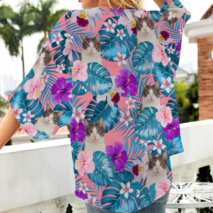 GeckoCustom Custom Photo Tropical Vibes Cat Kimono Chiffon Cover Up N304 889533