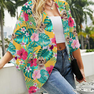 GeckoCustom Custom Photo Tropical Vibes For Dog Lover Kimono Cover Up N304 889535