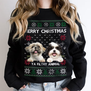 GeckoCustom Custom Photo Ugly Christmas Ya Filthy Animal Dog Cat Sweatshirt, Dog Lover Sweater Christmas N304 889811