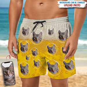 GeckoCustom Custom Photo With Beer Bubble For Cat Lover Beach Short N304 889299