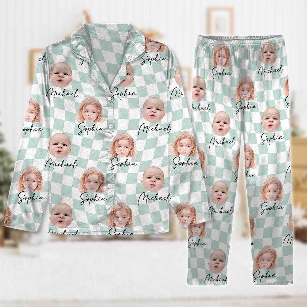 GeckoCustom Custom Photo With Checkered Pattern Family Pajamas K228 890897