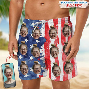 GeckoCustom Custom Photo With US Flag Beach Short N304 889273