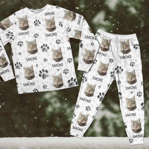 GeckoCustom Custom Portrait Cat Mom Cat Dad With Paw Pattern Photo Pajamas N304 889762