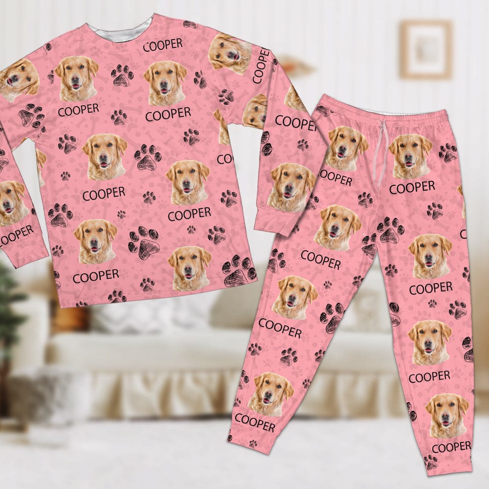 GeckoCustom Custom Portrait Dog Mom Dog Dad Cat Mom Cat Dad With Paw Pattern Photo Pajamas N304 889760