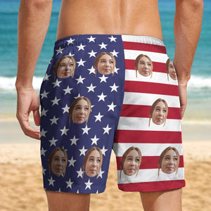 GeckoCustom Customs Human Face Photo American Flag Men's Beach Short DA199 889186