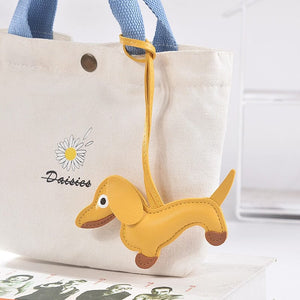 GeckoCustom Dachshund PU Leather Dog Keychains Yellow