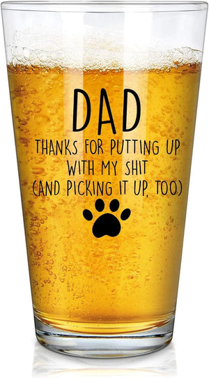 GeckoCustom Dad Thanks for Putting up with My, Funny Beer Glass Gifts for Dad Men Husband Him Christmas Father’S Day Birthday from Daughter Son Kids Wife, Novelty Fathers Day Presents, 15Oz Beer Glass Transparent