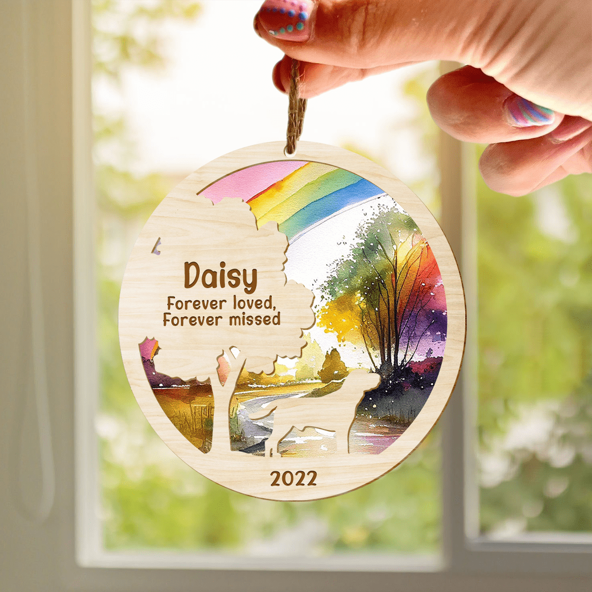 GeckoCustom Dog With Rainbow Bridge Layer Wood Ornament Personalized Gift N304 889939