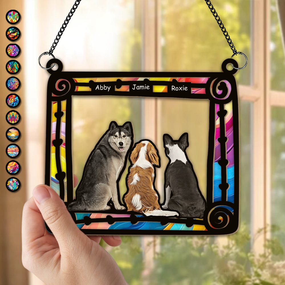 GeckoCustom Dogs Sitting In Frame Window Hanging Suncatcher Ornament Personalized Gift HO82 891162 3.5" / 1pc