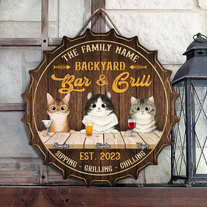 GeckoCustom Family Cat Bar And Grill Wood Doorsign Personalized Gift N304 889801