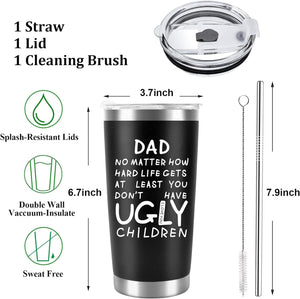 GeckoCustom Fathers Day Dad Gifts from Daughter Son Wife, 20Oz Tumbler Coffee Travel Cup with Straws Lids - Birthday Christmas Anniversary Presents Idea for New Dad Bonus Dad Stepdad Papa Father in Law Husband