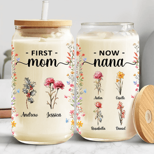 GeckoCustom First Mom Now Grandma Birth Month Flowers Daily Reminders Glass Tumbler Personalized Gift TA29 890384