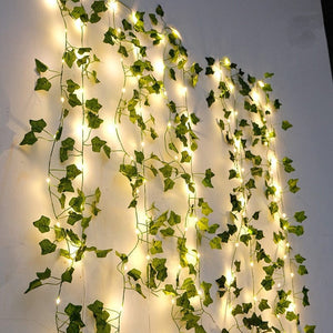 GeckoCustom Flower Green Leaf String Lights Artificial Vine Fairy Lights Battery Powered Christmas Tree Garland Light for Weeding Home Decor 4-Ivy Vines / 2M 20LEDS