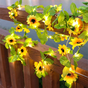 GeckoCustom Flower Green Leaf String Lights Artificial Vine Fairy Lights Battery Powered Christmas Tree Garland Light for Weeding Home Decor 6-Sun flower / 2M 20LEDS