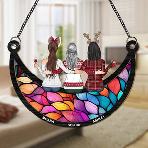 GeckoCustom Friends, Sisters Sitting On The Moon Personalized Gift Suncatcher HA75 891360