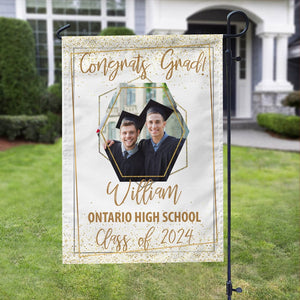 GeckoCustom Graduation Senior Class Of 2022 Gold Glitter Photo Garden Flag C204 12"x18"