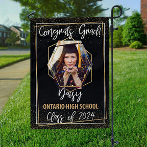 GeckoCustom Graduation Senior Class Of 2022 Gold Glitter Photo Garden Flag C204 12"x18"