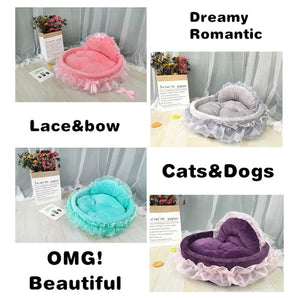 GeckoCustom Hanpanda Fantasy Bow Lace Dog Bed Beds For Large Dogs Detachable Oval Pink Princess Pet Bed Basket For Dog Pet Wedding Furniture