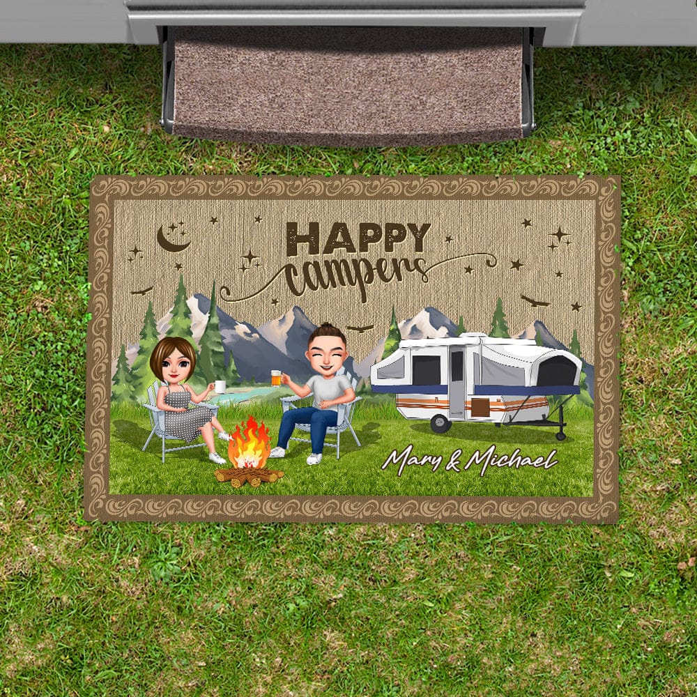 GeckoCustom Happy Camper Chibi Couple Camping Doormat K228 888597 15x24in-40x60cm