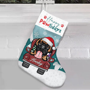 GeckoCustom Happy Pawlidays Dog Christmas Stocking Personalized Gift TA29