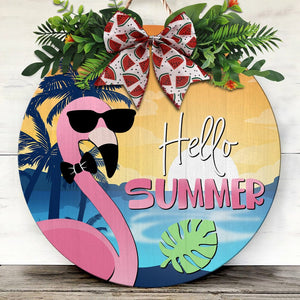 GeckoCustom Hello Summer Flamingo Door Sign K228 889348