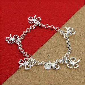 GeckoCustom High Quality 925 Sterling Silver Bracelet Four Leaf Clover Bracelet 8 Inches For Women & Men Party Charm Jewelry Gifts