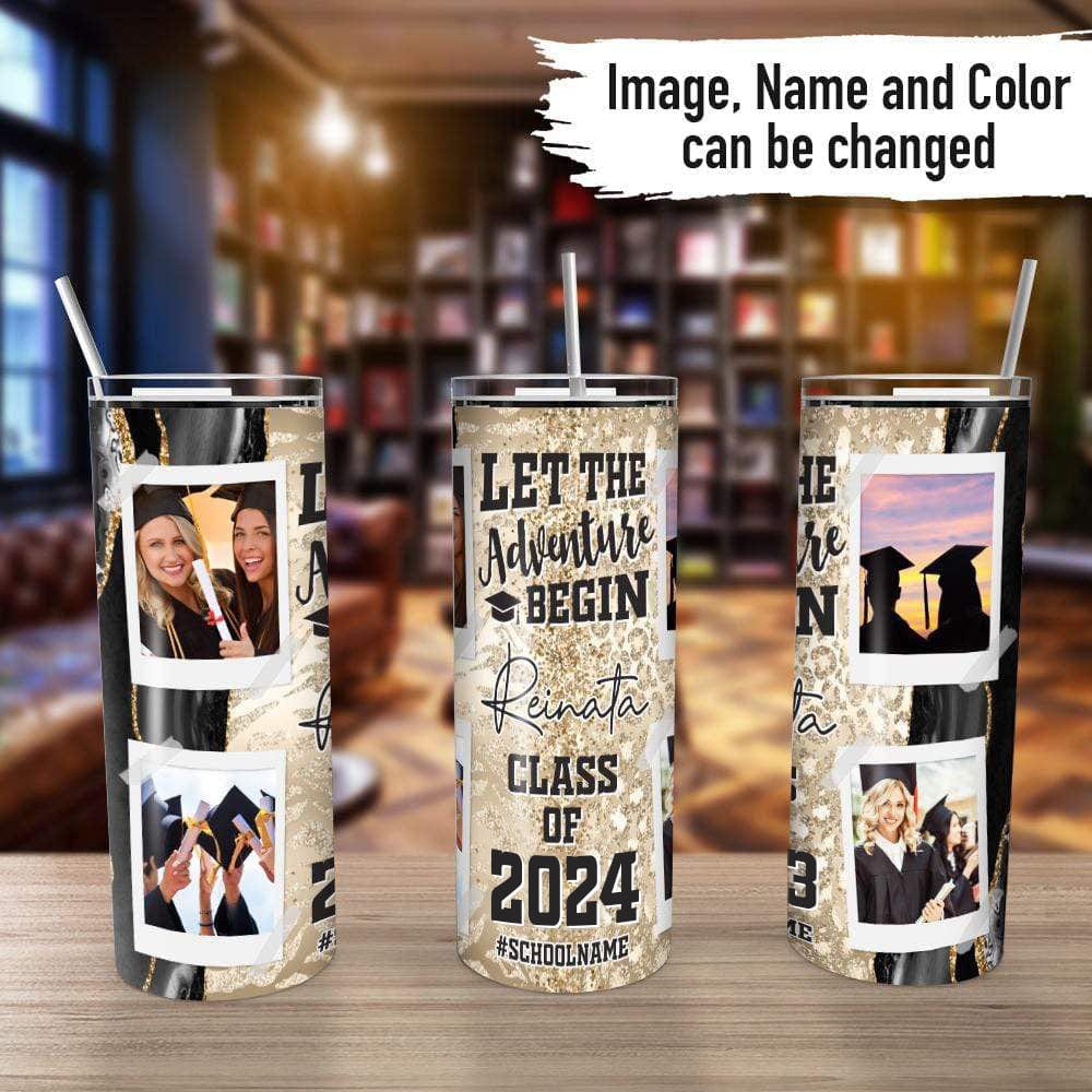 GeckoCustom Let The Adventure Begin Class Of 2024 Straight Skinny Tumbler, Personalized Polaroid Tumbler, 20 Oz Tumbler HN590 Stainless Steel / 20 oz